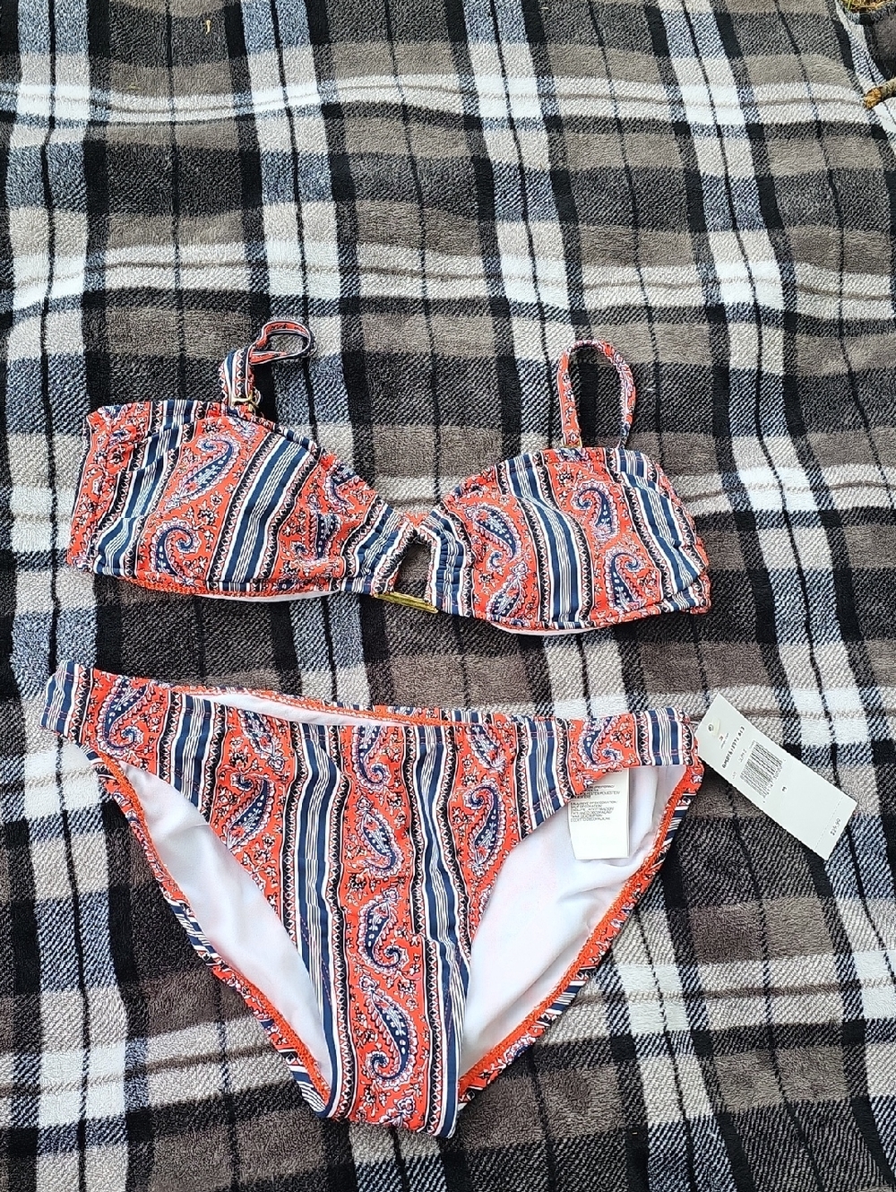 Tommy Hilfiger Orange and Navy Paisley Bikini Set (B)